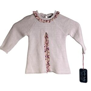 Cynthia Rowley Girls‎ Tan Knit Dress Pink Floral Ruffles & Insert 6-9 Months NWT